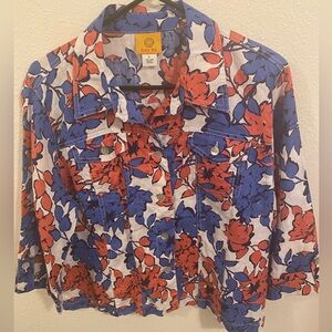 Ruby Rd. Floral 100% Linen Jacket Womens Size L